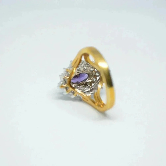 Purple Clear Glass Rhinestone Cocktail 14kt HGE - Picture 4 of 6